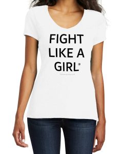 Fight Like a Girl Statements Women's Tri-Blend V-Neck T-Shirt - White [S]