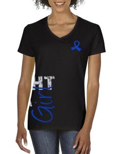 Fight Like a Girl Side Wrap Women's V-Neck T-Shirt - Black w/ Blue [S]