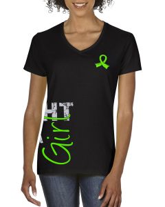 Fight Like a Girl Side Wrap Women's V-Neck T-Shirt - Black w/ Lime Green [S]