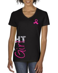 Fight Like a Girl Side Wrap Women's V-Neck T-Shirt - Black w/ Pink [S]