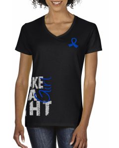 Fight Like a Girl Side Wrap v1 Women's V-Neck T-Shirt - Black w/ Blue [S]
