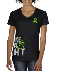 Fight Like a Girl Side Wrap v1 Women's V-Neck T-Shirt - Black w/ Lime Green [S]