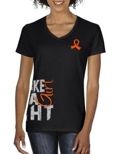 Fight Like a Girl Side Wrap v1 Women's V-Neck T-Shirt - Black w/ Orange [S]