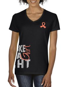 Fight Like a Girl Side Wrap v1 Women's V-Neck T-Shirt - Black w/ Peach [S]