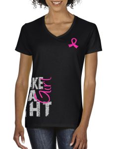 Fight Like a Girl Side Wrap v1 Women's V-Neck T-Shirt - Black w/ Pink [S]