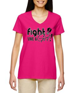 Fight Like a Girl Signature Women's V-Neck T-Shirt - Hot Pink [S]