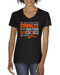 How Strong We Are Women's V-Neck T-Shirt - Black w/ Orange [S]