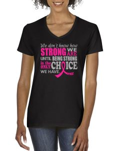 How Strong We Are Women's V-Neck T-Shirt - Black w/ Pink [S]